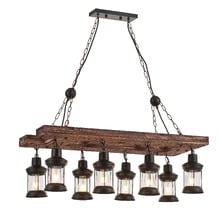 Allen Rectangle Pine Wood 8 Light Pendant